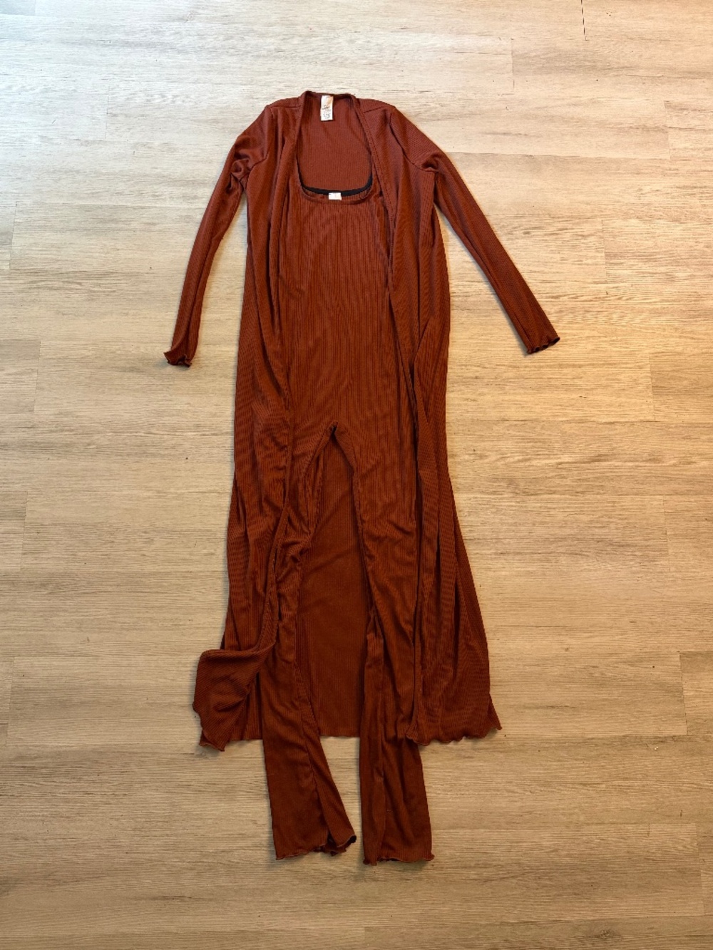 Brown jumpsuit and cardigan set